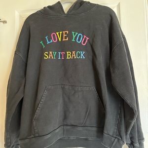 Lonely Ghost faded black “I Love You Say It Back” heavyweight hoodie